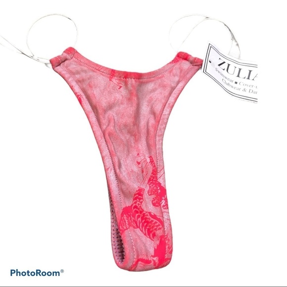 Zuliana Metallic Coral & Silver Straps Print Thong. Made In USA. - Picture 2 of 4